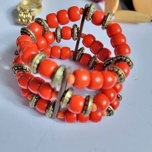 Boho Tomato orange‎ red layered beaded stretch Bracelet